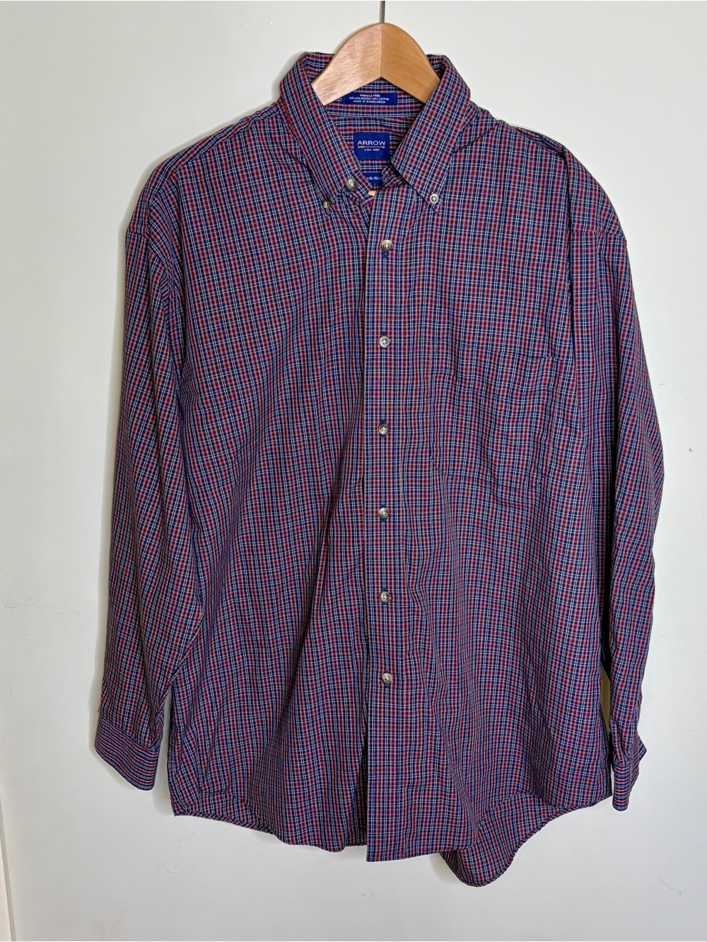 Arrow Men's Navy and Red Check Button-Down Shirt